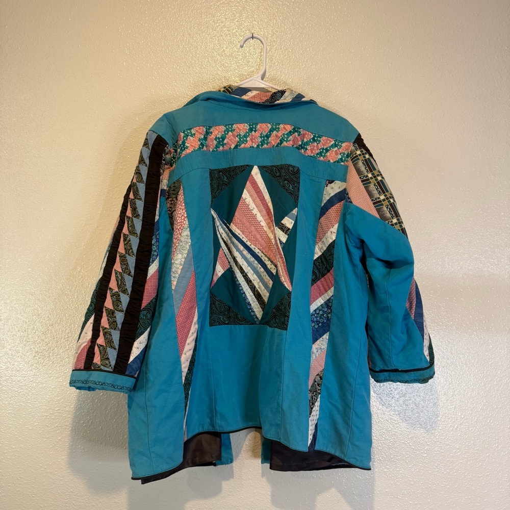 VTG Handcrafted Teal Patchwork Quilted Jacket wit… - image 6